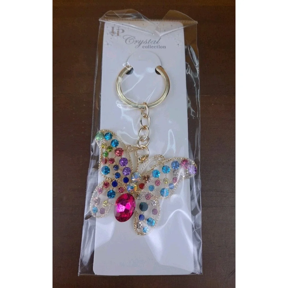 NIP Crystal Collection Multicolor Crystal‎ Butterfly Gold Tone Keychain